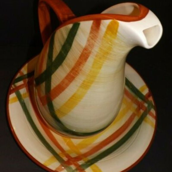 VINTAGE VERNONWARE HOMESPUN PITCHER AND PLATTER - Picture 2 of 5